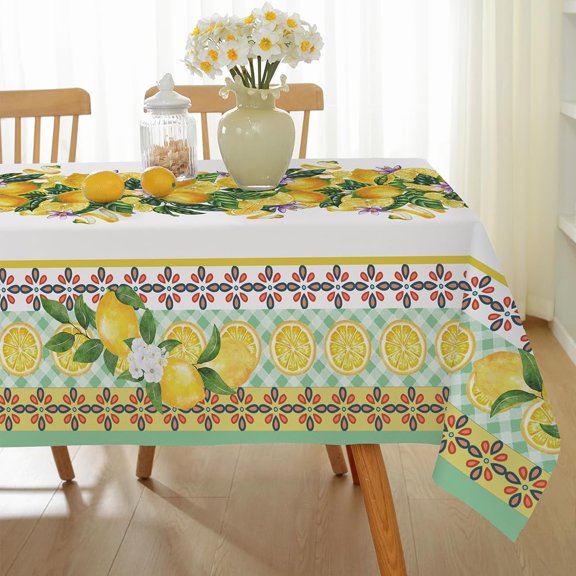 Summer Tablecloths Rectangle Washable Reusable Lemon Tropical Hawiian Table Cloth, Spill Proof Hawaii Fabric Decoration for Luau Picnic Beach Party Outdoor