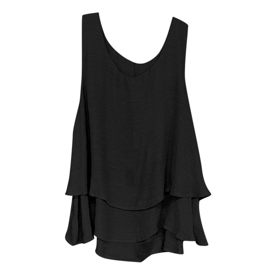 Summer Tank Shirt for Women Solid Color Sleeveless Round Neck Vest Tops Tunic Casual Layered Flowy Hem Blouses Tee
