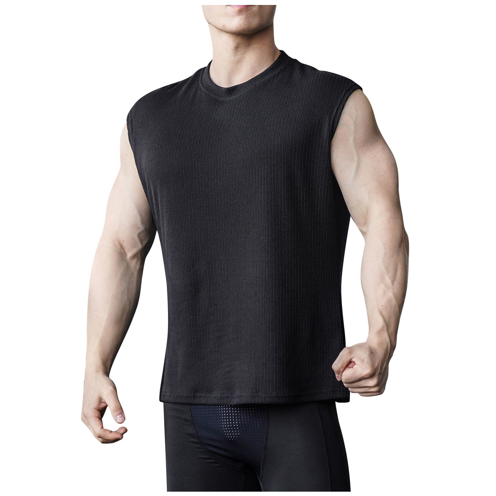 Summer Tank Top for Men Sleeveless Tops Plus Size Round-Neck Plain Vest ...