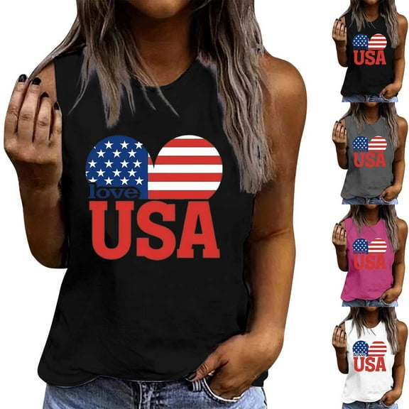 Summer Tank Top for Women Crew Neck Vacation Tank Tops Women Sleeveless Beach Graphic Print Summer Holiday Wear