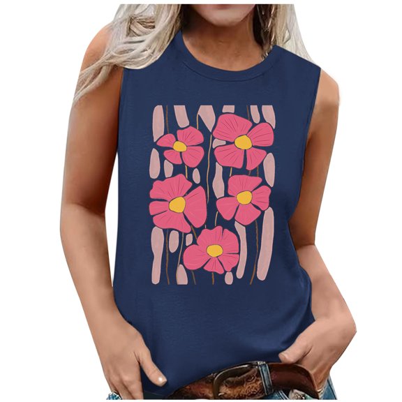 Summer Tank Top for Women Floral Graphic Swing Flowy Camisold Sleeveless Shirts Loose Fit Going Out Cute Tops