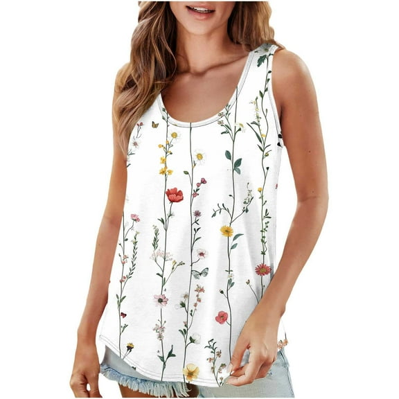 Summer Tank Top for Women Plus Size Tank Top Boho Floral Loose Camisole Casual Flowy Tops Scoop Neck Blouses