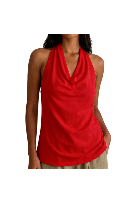 Summer Tank Tops For Women Draped Neck Color V Neck Backless Womens Tank Tops