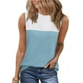 thumbnail image 1 of Summer Tank Tops For Women Plus Size Causal Loose Color Block Crew Neck Sleeveless Workout Athletic Lightweight Pullover Tops Under $7 Sky Blue L, 1 of 5