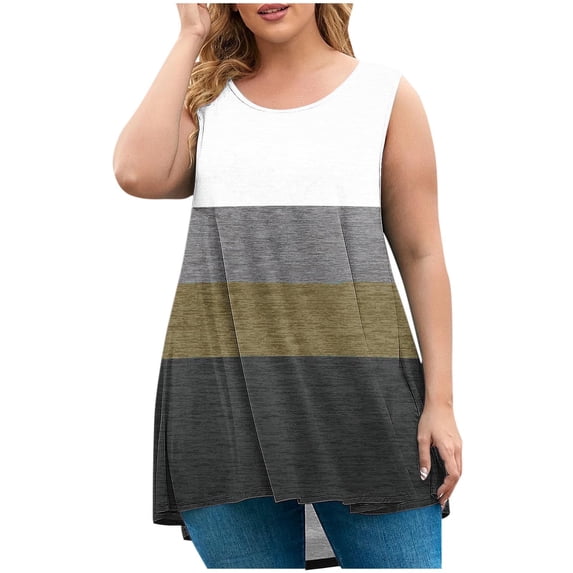 Summer Tank Tops For Women Sevevn Fashion Women Round Neck Printing Oversized Sleeveless T-Shirt Loose Tank Top Blouse Wide Strap Tank Tops For Women