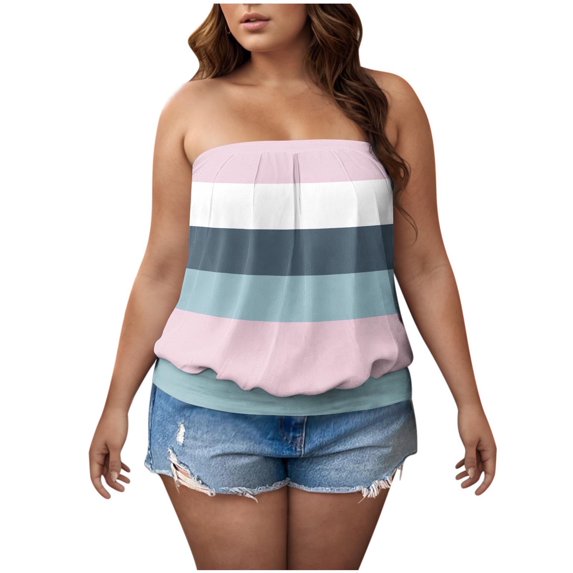 Summer Tank Tops For Women Sevevn Woman Casual Fashion Printing Pullover Strapless Striped Tank Top
