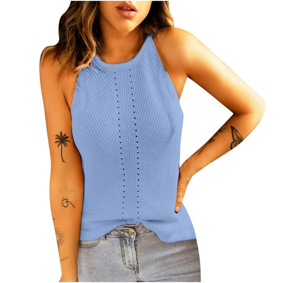 Summer Tank Tops For Women Sevevn Women Casual Solid Sleeveless Neck Tank Pullover Blouse Vest Tops