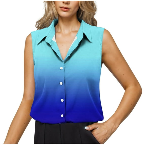 Summer Tank Tops For Women Sevevn Women's Casual V-Neck Sleeveless Printed Button Up Work Shirt
