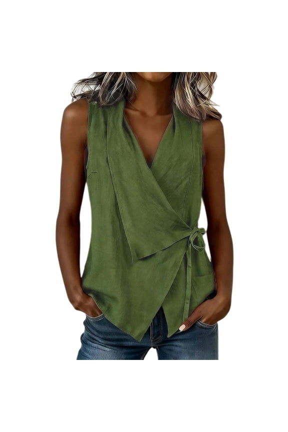 Summer Tank Tops For Women Sleeveless Tank Wrap V Neck Shirts Tie Side V Neck Ruched Front Elegant Womens Tank Tops