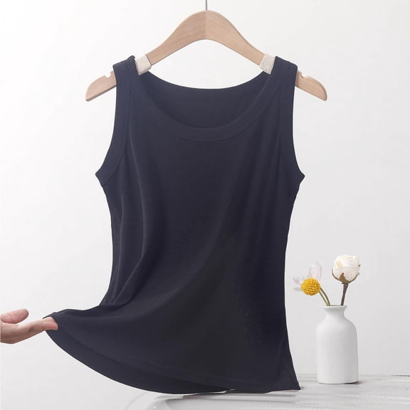 Summer Tank Tops For Women Solid Color Fitted Oversize Round Neck Fitted Tank Tops — Black∣3XL