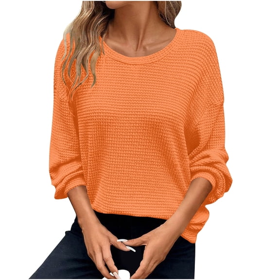 Summer Tank Tops For Women Solid Color Long Sleeved Knitted Hollow Out Round Neck Orange T-Shirts Cute Blouse for Work XL-5XL