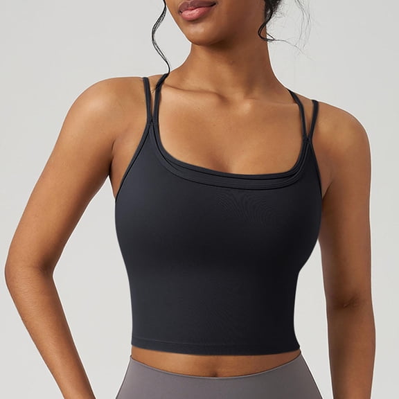 Summer Tank Tops For Women With Built In Bras Sleeveless Round-Neck Solid Casual Regulars Black Undershirt Tank Tops S-XL