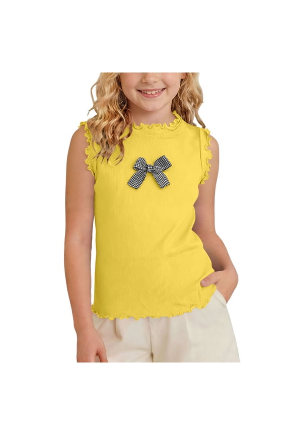 Summer Tank Tops Toddler Girls Casual Lettuce Hem Sleeveless Cute Tanks Shirts School Cute Vacation Tshirts 3 Years, Yellow