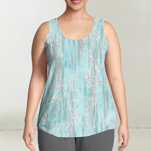 Summer Tank Tops for Women Lightweight Quick Dry Plus Size Women Tank Top with Spaghetti Straps Crew Neck Sleeveless Tops Summer Vacation Beach Fashion L-5XL