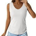 thumbnail image 1 of Summer Tank Tops For Women Plus Size Causal Loose Solid Color Sleeveless V-Neck Pleated Pullover Blouse Tops Women Trendy Camisoles With Built In Bras Under $7 White XXL, 1 of 8