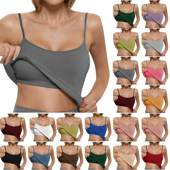 Summer Tank Tops For Women Plus Size Causal Solid Color Square Neck Sleeveless Spaghetti strap Pullover Tops Women Camisoles With Built In Bras Under $7 Gray M