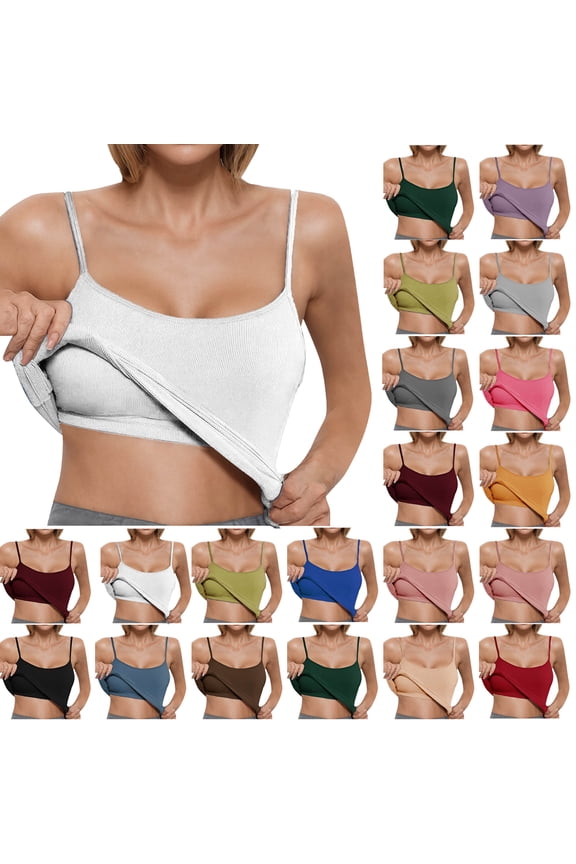 Summer Tank Tops For Women Plus Size Causal Solid Color Square Neck Sleeveless Spaghetti strap Pullover Tops Women Camisoles With Built In Bras Under $7 Pink XL