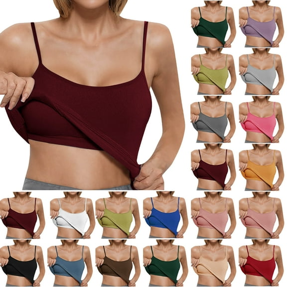 Summer Tank Tops For Women Plus Size Causal Solid Color Square Neck Sleeveless Spaghetti strap Pullover Tops Women Camisoles With Built In Bras Under $7 Red XXL