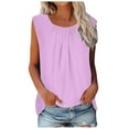 thumbnail image 1 of Summer Tank Tops for Women Plus Size Solid Colour Sleeveless Vest Casual T-Shirt Tee Top Crew Neck Loose Fit Flowy Shirt Pleated Blouses Tanks Dressy Tops for Ladies, 1 of 9
