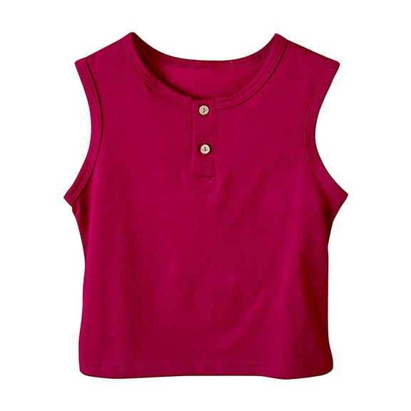 Summer Tank Tops for Girls Crewneck Button Sleeveless Tops Kids Casual Cotton Shirts