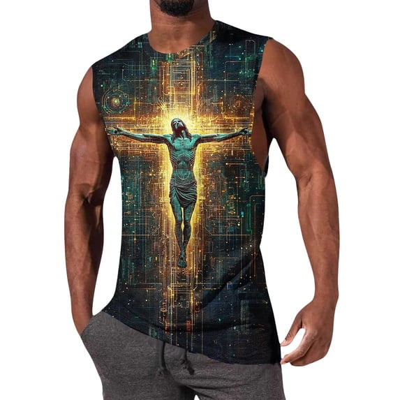 Summer Tank Tops for Men 2026 Cross Graphic Muscle Sleeveless Tank Tops Cut Off T Shirts Workout Gym Tee Shirts M