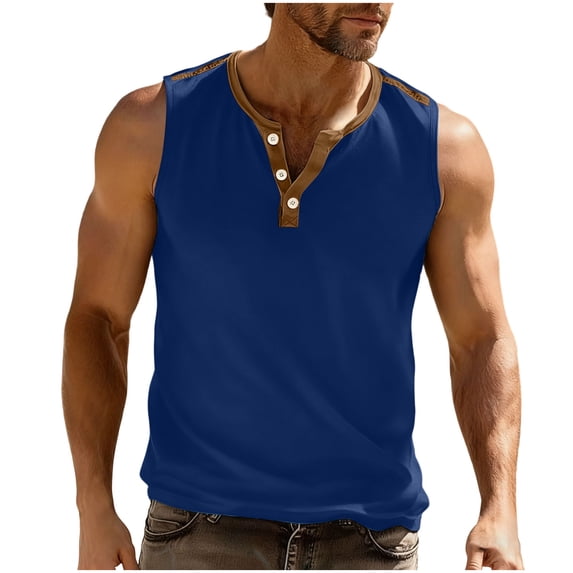 Summer Tank Tops for Men 2026 Sleeveless Shirts Washed Vintage Distressed Crew Neck Tank Tops Button Down Tees 3XL