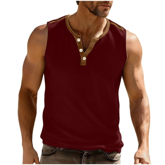 Summer Tank Tops for Men 2026 Sleeveless Shirts Washed Vintage Distressed Crew Neck Tank Tops Button Down Tees M