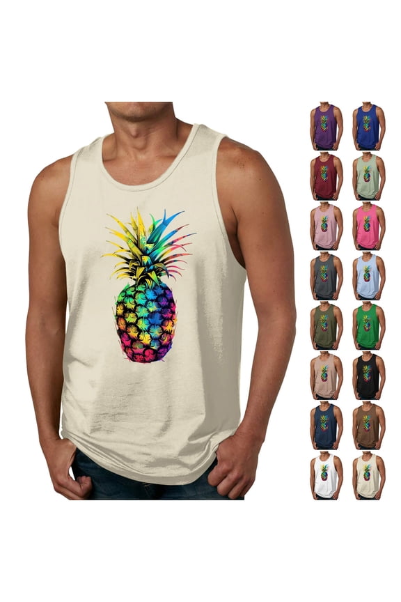 Summer Tank Tops for Men Pineapple Print Beach Sleeveless Tank Tops Athletic Muscle Shirt Casual T Shirts