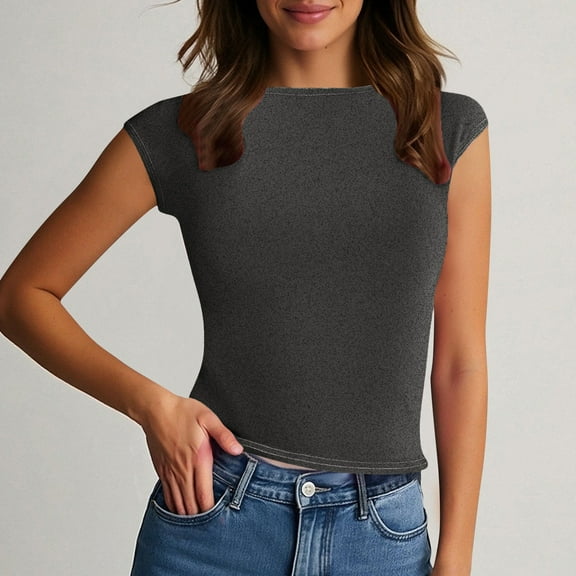 Summer Tank Tops for Women 2026 Summer Solid Color Crew Neck T Shirts Casual Slim Fit Sleeveless Standard Straps Summer Shirts