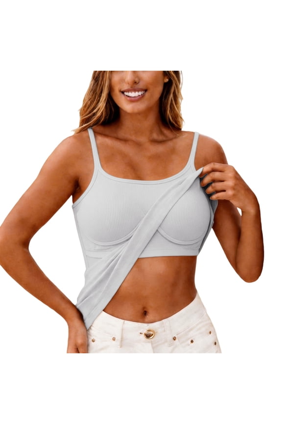 Summer Tank Tops for Women Basic Adjustable Strap Padded Thread Knit Layering Camisole Tank Tops With Built In Bras White S