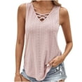 thumbnail image 1 of Summer Tank Tops for Women Cross V Neck Sleeveless Eyelet Shirts Casual Loose Fit Ladies Dressy Blouses Tunic Pink, 1 of 5