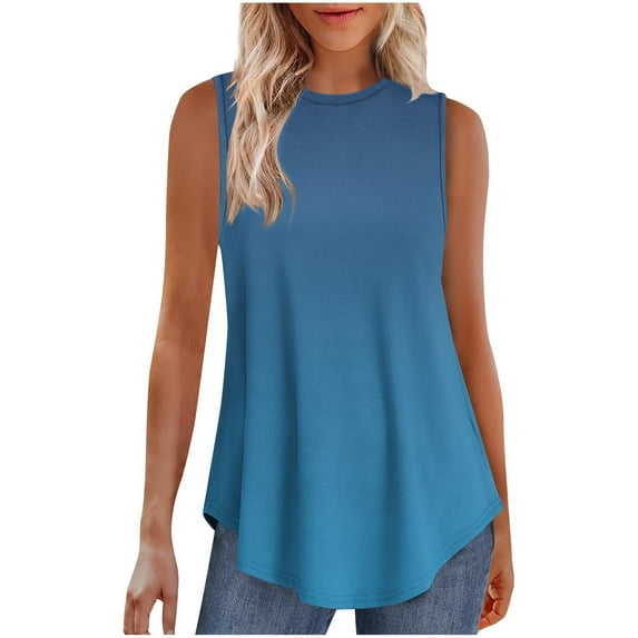 Summer Tank Tops for Women Fashion Gradient Print Flowy T Shirt Casual Loose Fit Sleeveless Tops Outfits 2025