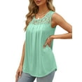 thumbnail image 1 of Summer Tank Tops for Women Loose Fit Pleated Tunics Scoop Neck Sleeveless Lace Tops Curved Hem Flowy Lake Green XL, 1 of 7