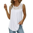 thumbnail image 1 of Summer Tank Tops for Women Loose Fit Pleated Tunics Scoop Neck Sleeveless Lace Tops Curved Hem Flowy White L, 1 of 7