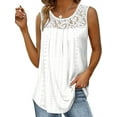 thumbnail image 1 of Summer Tank Tops for Women Loose Fit Pleated Tunics Scoop Neck Sleeveless Lace Tops Curved Hem Flowy White L, 1 of 4
