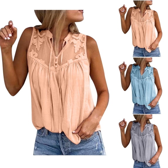 Summer Tank Tops for Women Loose Fit Pleated Tunics V-Neck Sleeveless Lace Basic Tops Light Blue,Size 3XL