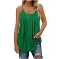 thumbnail image 1 of Summer Tank Tops for Women Pleated Spaghetti Strap Camisole Loose Fit Casual Sleeveless Flowy Basic Tops Green,XL, 1 of 6
