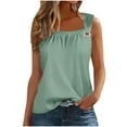thumbnail image 1 of Summer Tank Tops for Women Pleated Square Neck O Ring Shoulder Sleeveless Shirts Casual Loose Fit Trendy Blouses (2XL, Green), 1 of 5