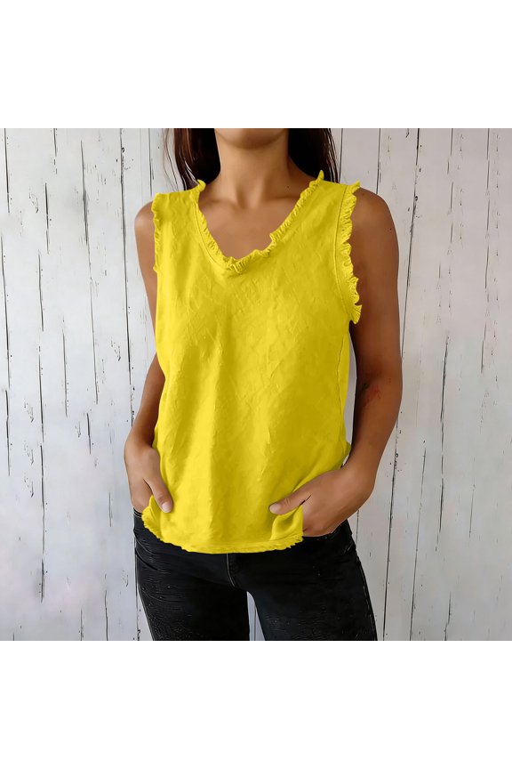 Summer Tank Tops for Women Sleeveless U Neck Ripped Loose Fitting Blouse Travel Casual Tee Tops Trendy