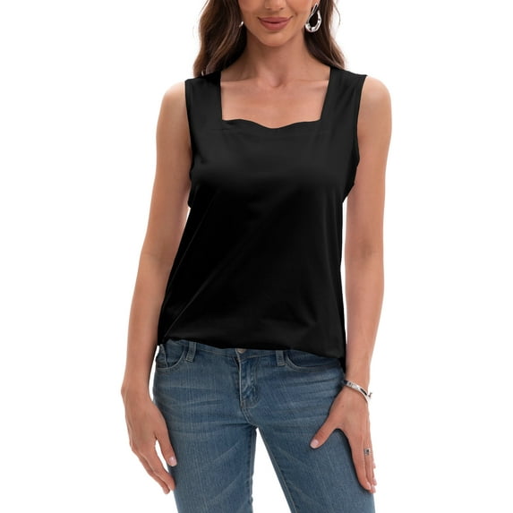 Summer Tank Tops for Women Square Neck Loose Fit Casual Fashion Flowy Sleeveless