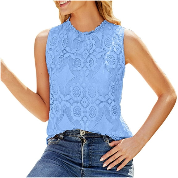 Summer Tank Tops for Women Sweet and Cute Sleeveless Hollow Floral Lace Shirts Tank Tops Fashion Beach Camis Blouses