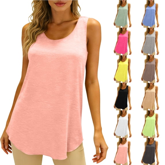 Summer Tank Tops for Women V-neck Sleeveless Shirts Pleated Front Tops