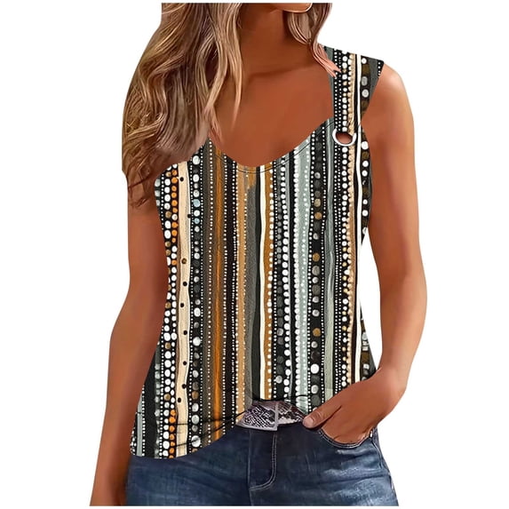 Summer Tank Tops for Women Vintage Printed T-Shirts V Neck Sleeveless Blouse Dressy Trendy Outfits Blusas Casuales Para Mujer