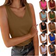 thumbnail image 1 of Summer Tank Tops for Women Women Casual Round Neck Solid Color Pullover Fitness Sports Sleeveless T Shirt Blouse Top Brown XL, 1 of 9
