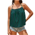 thumbnail image 1 of Summer Tank Tops for Women Women Summer Pleated Striped Neckband Tank Boho Casual Camisole Sleeveless Shirts Beach Vacation Clothes Green S, 1 of 4