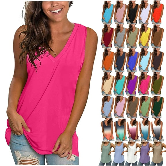 Summer Tank Tops for Women,Women's Plus Size Sleeveless Tops Solid Basic Tees Loose Fit Crew Neck Vests