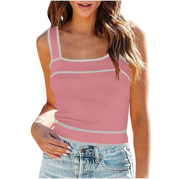 Summer Tanks for Women 2026 Fashion Solid Color Square Neckline Camisole Blouses Casual Loose Fit Sleeveless Standard Straps Blouses