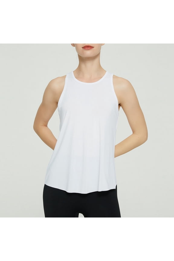 Summer Tanks for Women Tailcoat Split Back Yoga Cover Up Round Neck Athletic Womens Cami White L