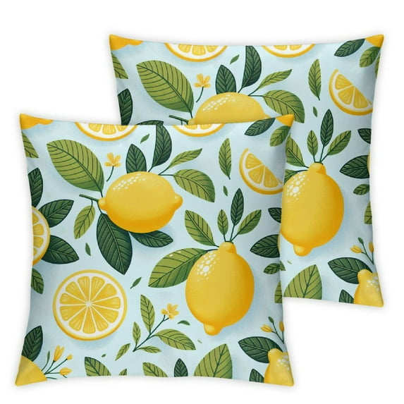 Summer Teal Lemons Throw Pillow Covers Set of 2 Decorative Pillowcase Cushion Covers Soft Velvet Pillow Cases for Sofa Couch Bed Car Bedroom Home Decor