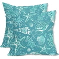 thumbnail image 1 of Summer Teal Pillow Covers 18x18 Inch Set of 2 Nautical Coastal Coral Starfish Seashell Throw Pillow Covers Beach Cotton Linen Square Cushion Case for Sofa Bed Couch Indoor Outdoor Home Decor, 1 of 6